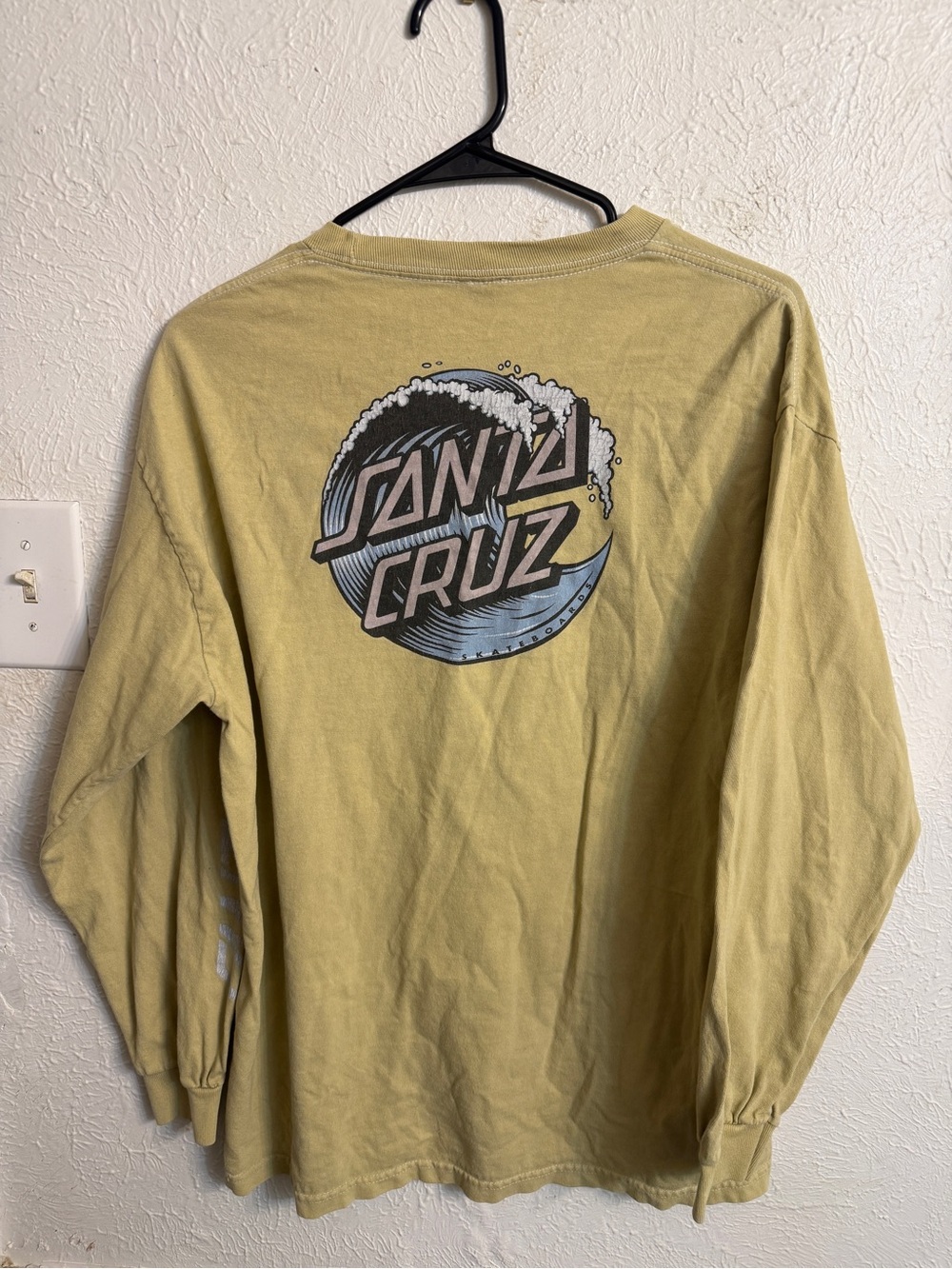Santa Cruz Skateboards Faded Yellow Crewneck Sweater with Wave Logo